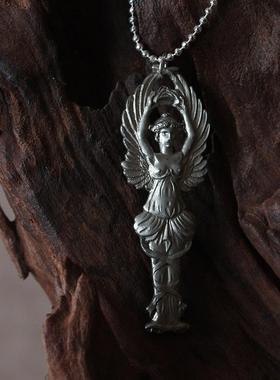 FHSTUDIO独家设计进口限量叶子天使做旧铜镀银毛衣链钥匙链条项链