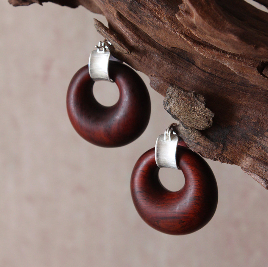 FHSTUDIO独立原创设计平安圈红运当头拉丝纯银圈新中式高级耳环,饰品/流行首饰/时尚饰品新,耳环,淘宝优惠券,粉丝福利购,淘宝优惠卷