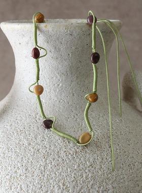 FHSTUDIO无鱼原创设计925银手工编织石头复古彩色项链饰品