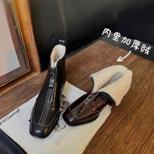 加厚加绒短靴女大码复古时装靴