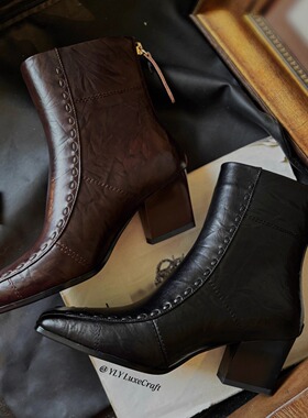 2688-5726气质高跟短靴女大码冬季新款显瘦瘦靴百搭加绒切尔西靴