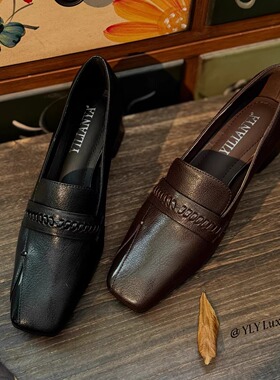 JH010气质高跟中口单鞋女春季新款复古粗跟百搭软底通勤鞋女大码