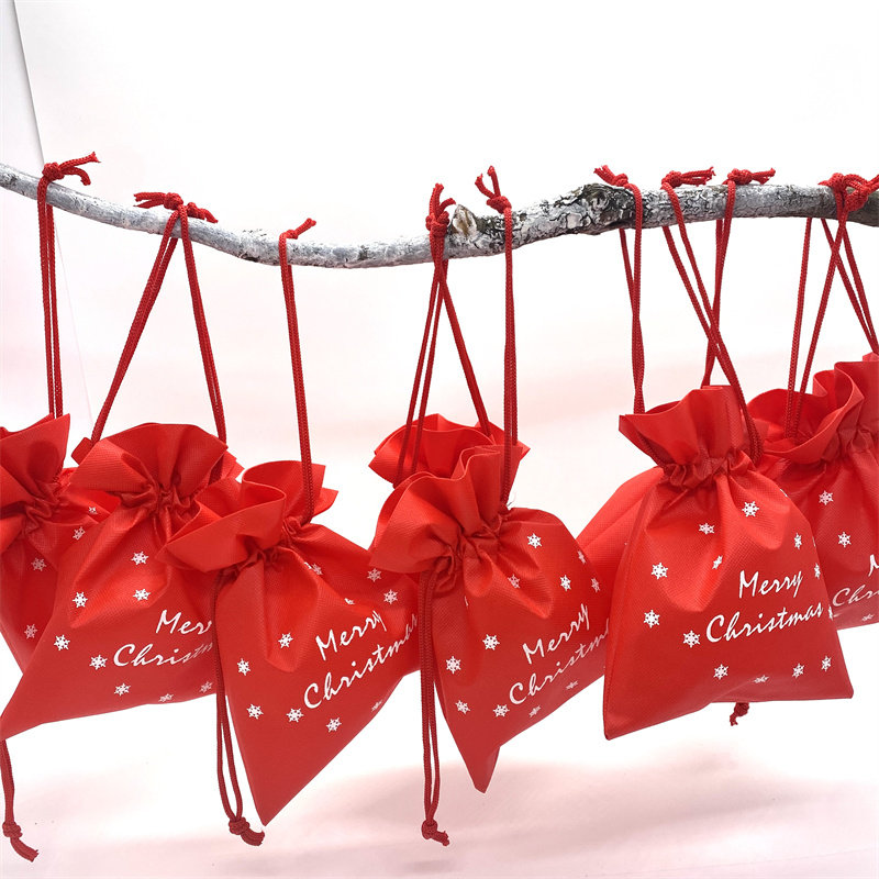 现货节日大红无纺布抽绳束口礼品礼物袋圣诞苹果糖果袋