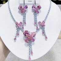 A two-piece set of luxurious zirconia rhinestone necklaces and earrings from Europe and America, exquisite jewelry for brides' wedding gowns and evening gowns thumbnail 7