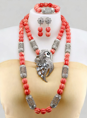 法国卢浮宫复古奢华纯手工项链耳环手链三件套首饰民族风精美配饰