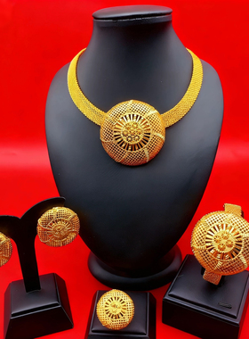 外贸热销女款时尚潮流K金豪华金色珠宝套装四件套婚庆晚宴女配饰