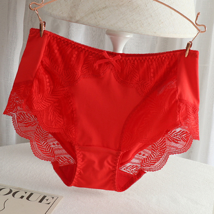 女士内裤 柔软细腻牛奶丝夏 中高腰蕾丝红色本命年属马性感胖mm大码