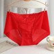 冰丝无痕包臀大码 薄款 性感蕾丝红色 女夏季 2025韩国中腰小平角内裤