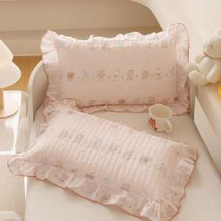 全棉双层纱儿童枕套 绗缝加厚隔汗枕头套幼儿园纯棉纱布宝宝枕皮