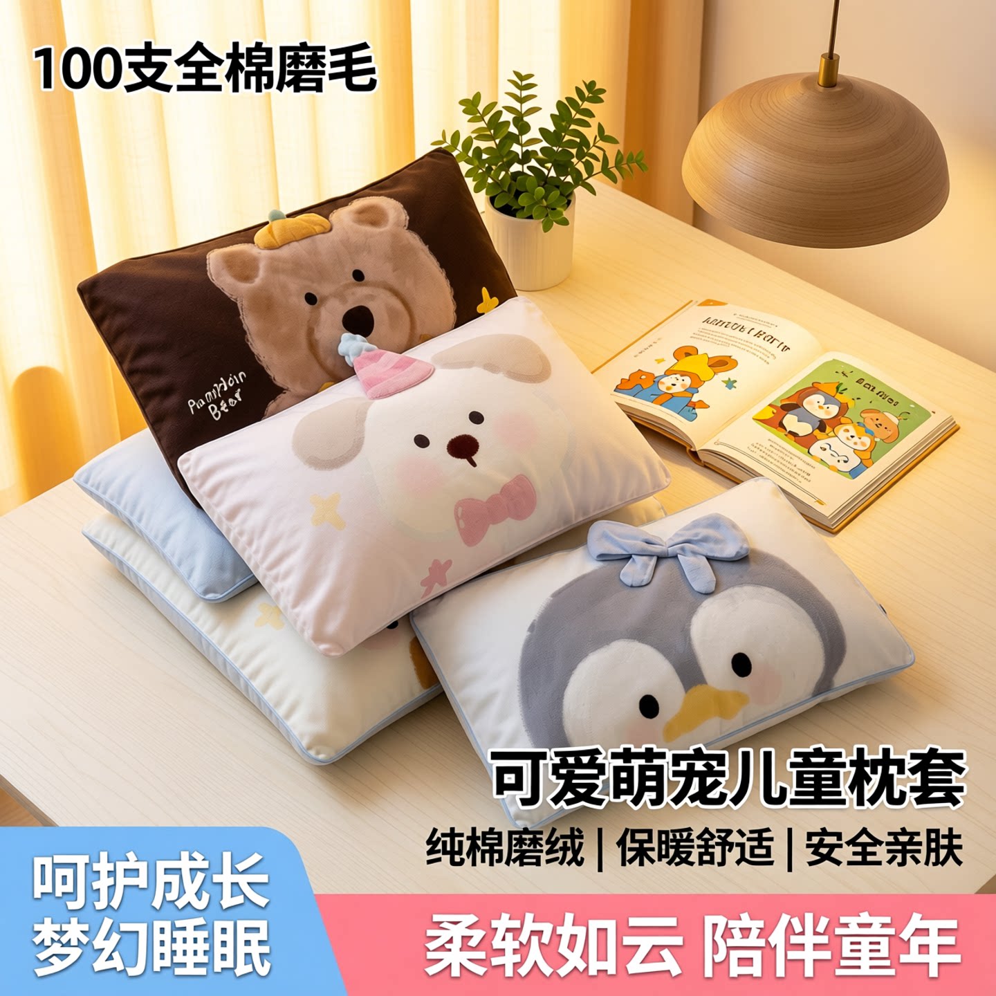 100支全棉磨毛儿童枕套