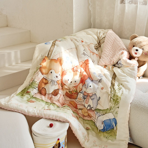 全棉双层纱豆豆被儿童春秋被幼儿园宝宝被子可机洗纱布棉被厚冬被