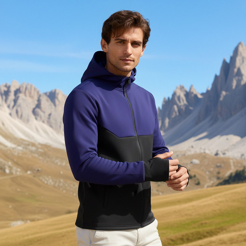 春秋加绒连帽运动外套男户外健身跑步训练卫衣防风保暖骑行登山服