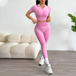 防震聚拢运动短袖背心瑜伽服高腰提臀运动健身长裤套装