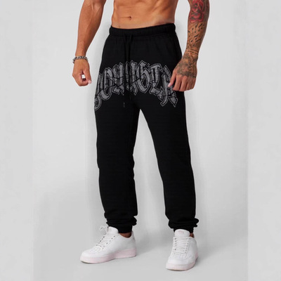 新款YOUNGLA美式潮牌男女运动健身跑步棉质长裤休闲印花直筒裤子