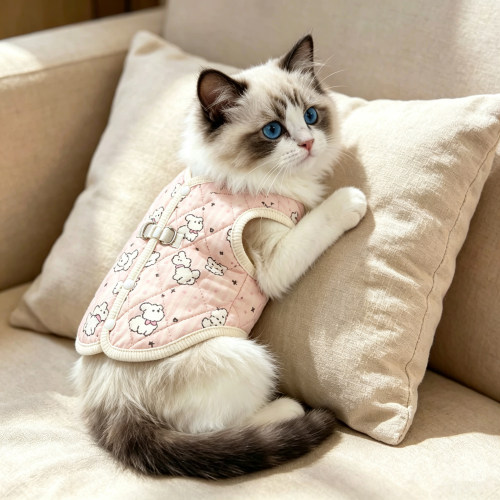 布偶猫衣服防掉毛长毛猫高颜值卡通图案马甲猫猫秋冬季外出保暖服