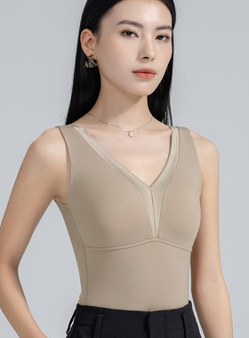 茜丝柔秋冬保暖背心女带胸垫塑身托胸单面磨毛发热紧身打底25820