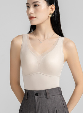 茜丝柔冬季保暖背心女带胸垫双层加厚发热塑身收腹打底衣25803