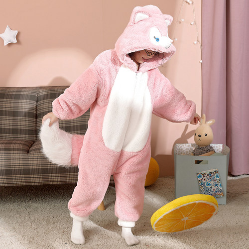 儿童狐狸连体衣冬季加绒睡袋