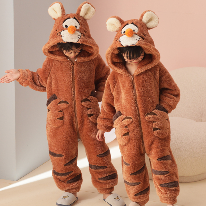 儿童连体睡衣冬季男童加厚老虎