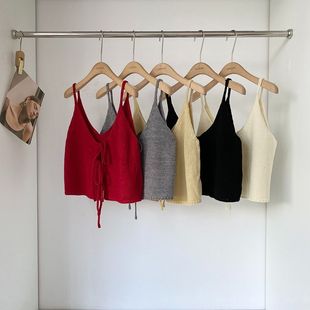 韩系简约百搭甜美纯色蝴蝶结针织叠穿背心吊带女春季新款小众上衣