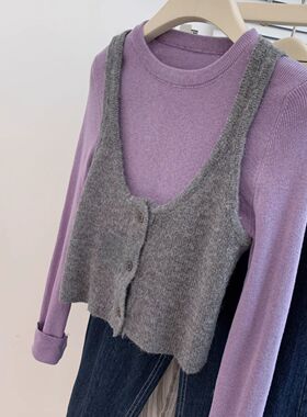 绿色短款针织吊带背心女款春秋夏扣子开衫马甲内搭外穿上衣春夏装