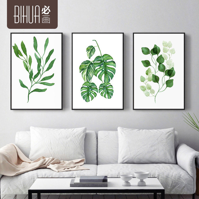 必画小清新挂画北欧绿植物背景墙壁画装饰画客厅餐厅组合多联墙画_虎窝淘