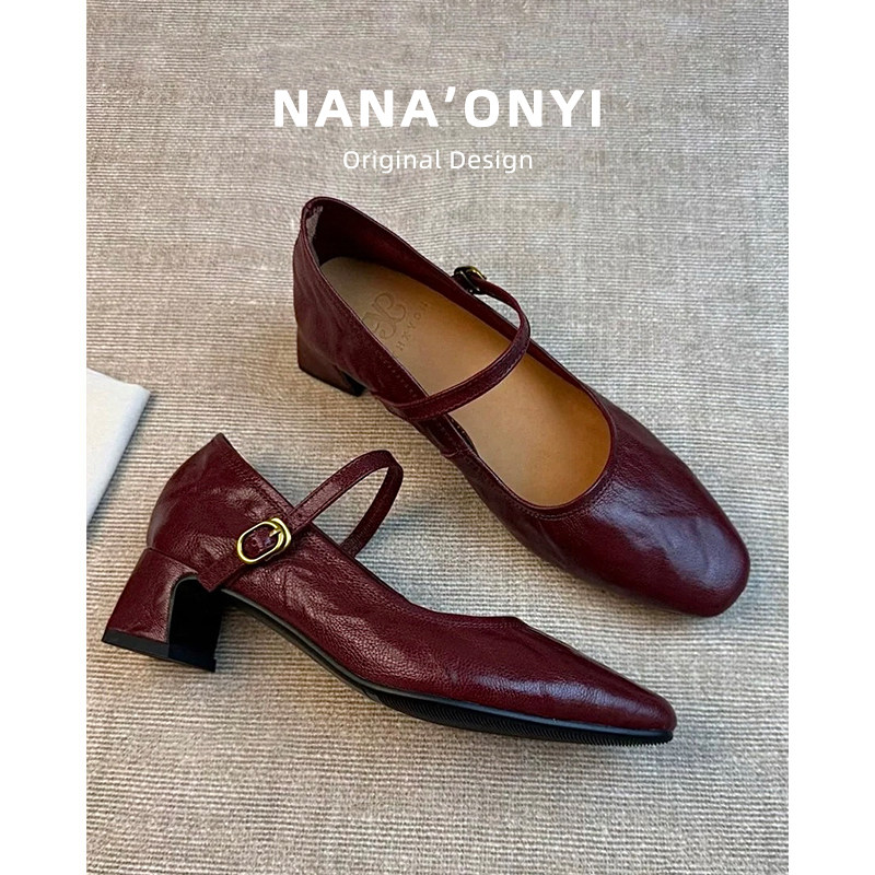 真皮~法式单鞋女2026新款粗跟红色晚晚鞋绝美不累脚高跟玛丽珍鞋