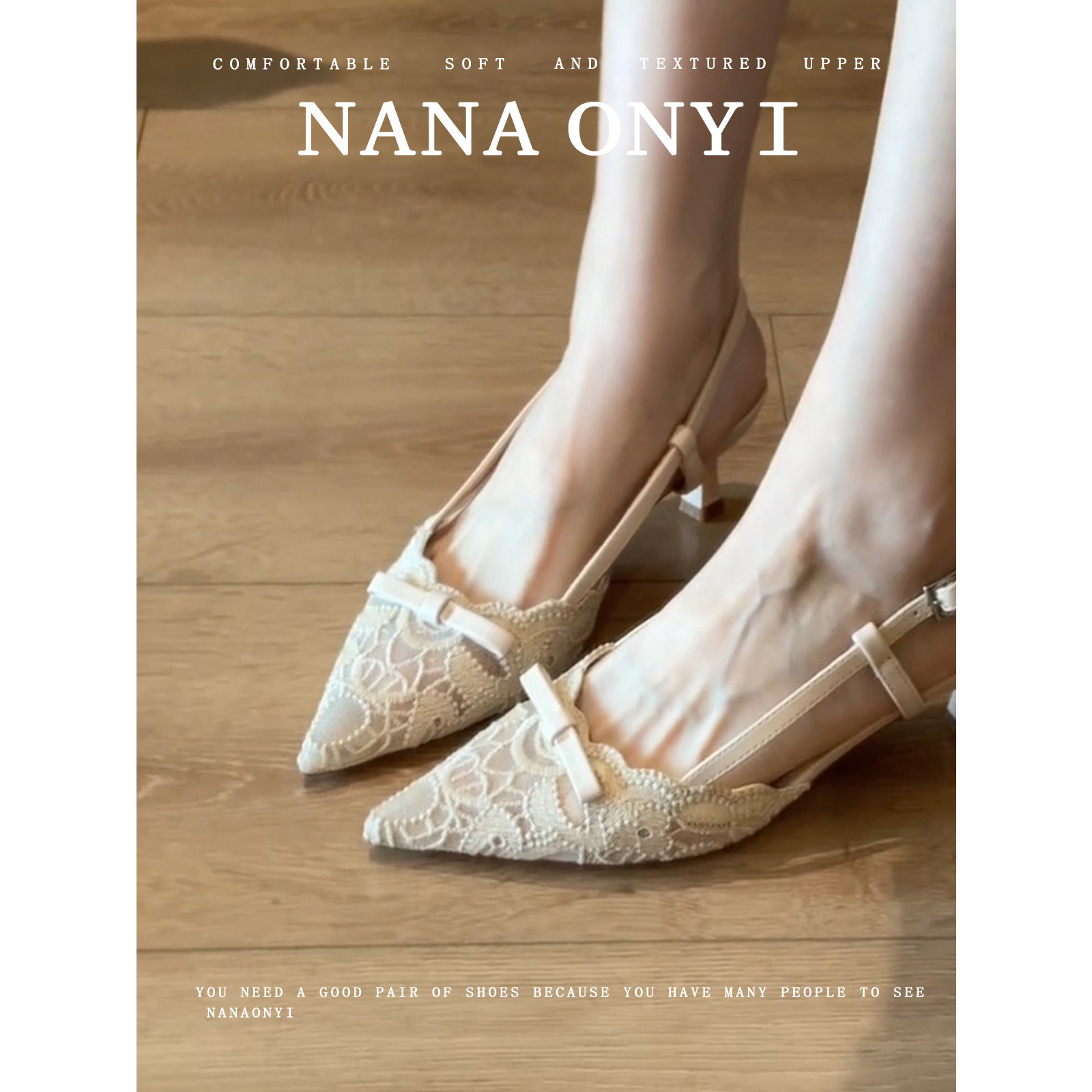 羊皮版~法式高跟鞋女细跟凉鞋尖头包头性感蕾丝一字带新中式单鞋