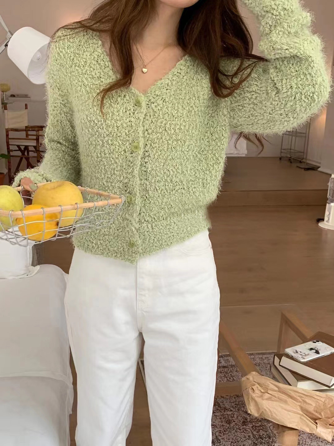 毛衣外套女开衫秋季新款韩系纯色修身显瘦软糯毛茸茸洋气短针织衫