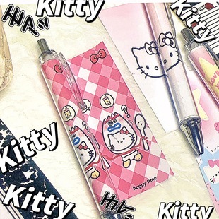 粉嫩Kitty按压笔可爱ins风复古甜心辣妹爱心0.5mm学生黑色卡通笔
