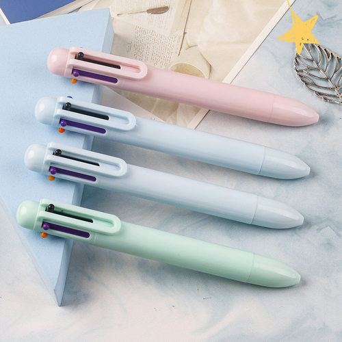 创意马卡龙6色按动圆珠笔 多色合一学生书写六色少女心彩色手账笔