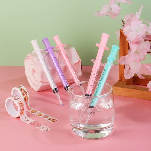 创意针管中性笔喷水玩具笔针筒造型水笔注射器中性笔解压注射器笔