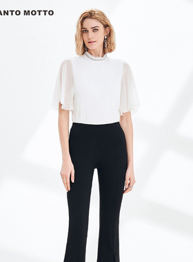 【手工钉珠装饰】夏季商场同款喇叭短袖衬衫女