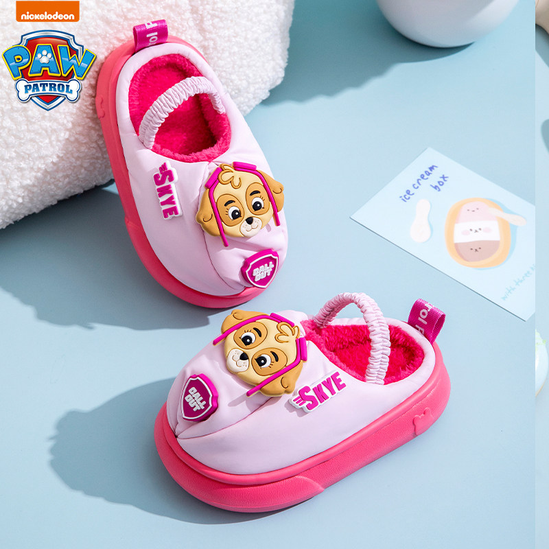 汪汪队宝宝冬季加绒保暖棉鞋防滑防水儿童棉拖鞋小童毛拖鞋后跟带