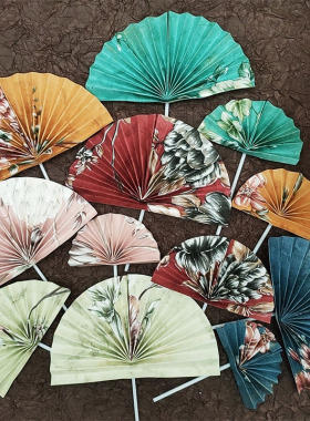 烘焙蛋糕装饰 金色红色彩色折扇插卡 中国风祝寿生日派对蛋糕装饰