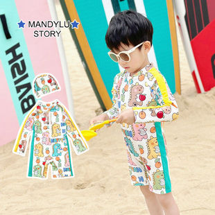 儿童泳衣男童秋冬2025新款 防晒幼儿a类速干男宝宝游泳衣 小童长袖