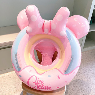 儿童游泳圈男女童坐圈宝宝加厚防侧翻救生圈1 5岁粉色甜甜圈坐骑