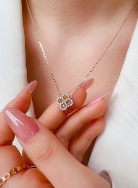 纯14K黄金四叶草项链女