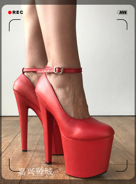 哑光仿皮红色脚腕系带性感外包皮防水台高跟鞋 YGG2