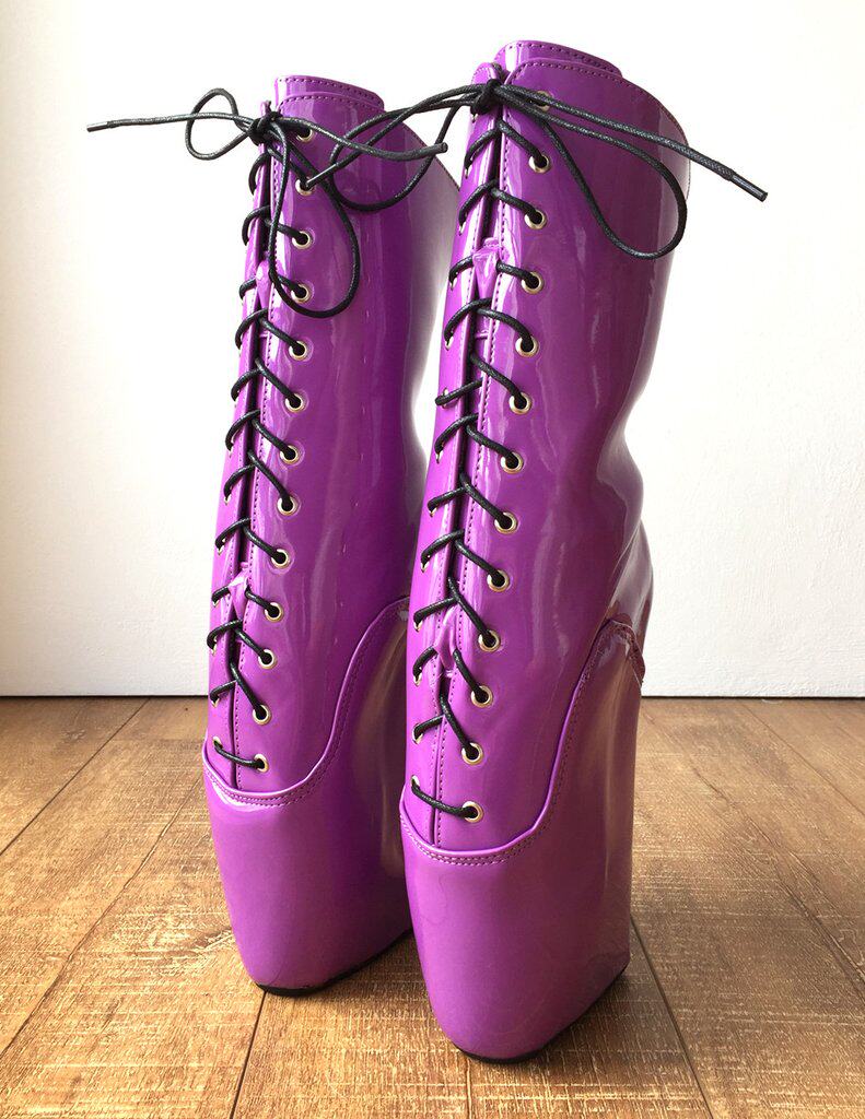 冬季欧美定制女王芭蕾舞高跟短靴18cm带锁漆皮短靴女BLDB70XZ