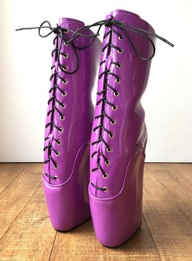 冬季欧美定制女王芭蕾舞高跟短靴18cm带锁漆皮短靴女BLDB70XZ