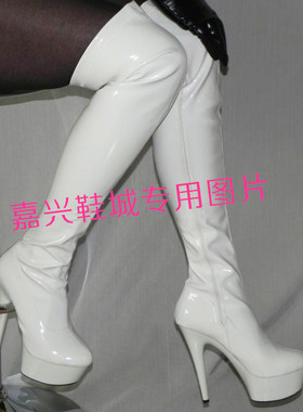 白色性感防水台过膝长靴 大腿长靴 诱惑钢管靴 C103
