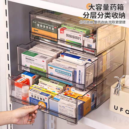 透明药箱药品收纳盒抽屉式药物收纳柜家用大容量医药箱大号家庭装