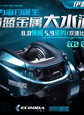 伊酷达青蓝水滴轮 ECB600慢摇轮海钓高速比大水滴 鱼线轮海钓轮