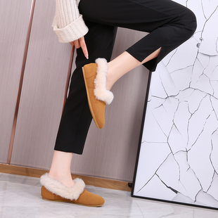 2025秋冬圆头磨砂皮雪地靴保暖懒人套脚性感平底舒服休闲时尚 单鞋