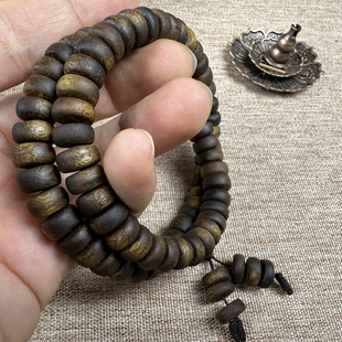 10mm双圈算盘珠人工种植奇楠沉香保真棋楠手持串念珠文玩锁骨链