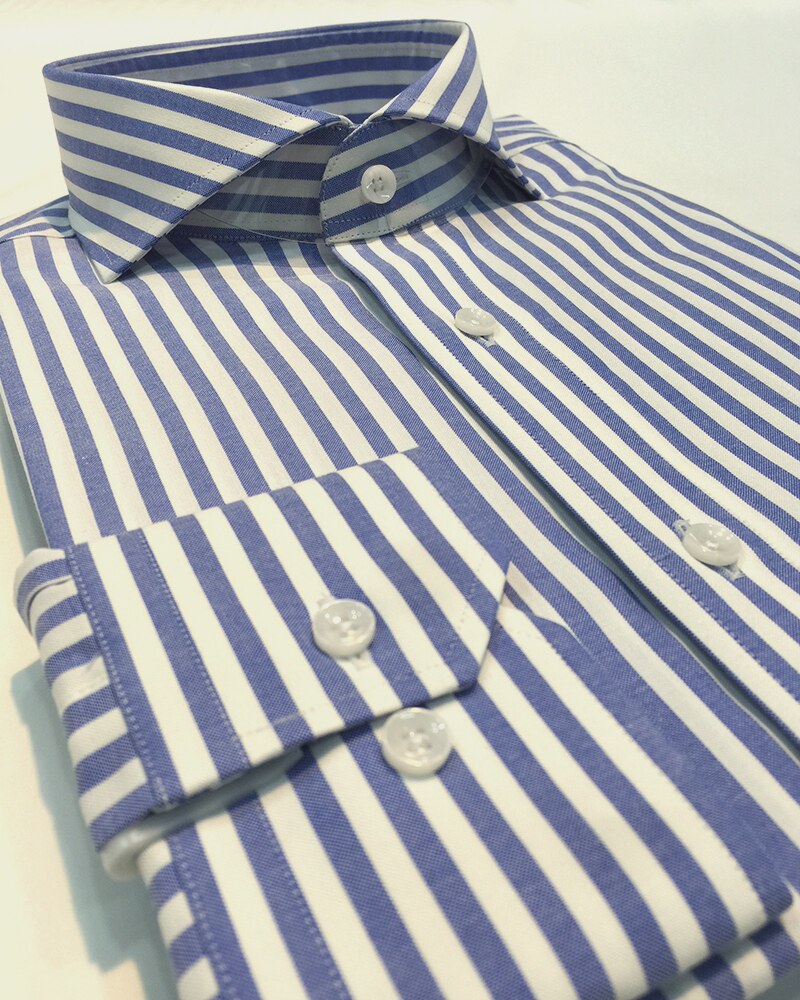 【TaylorTailor】长袖衬衫定做 男蓝色条纹修身衬衣定制 正装订做