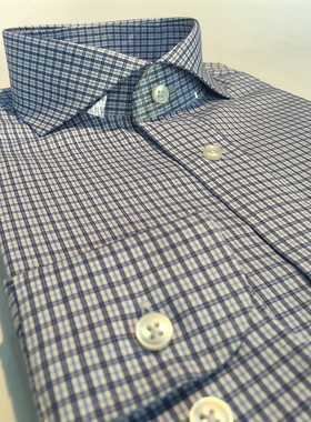 【Taylor Tailor】衬衫定制 全棉蓝色格子商务长袖衬衣 量身定做