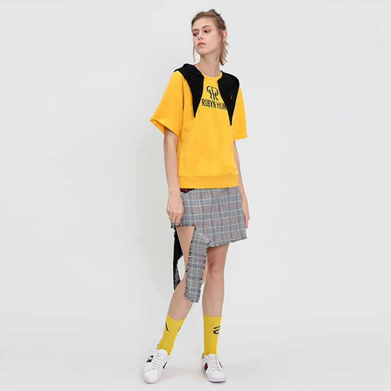 30元清货 洪英妮 灰色格子不规则短裙 拼接街头半身裙/8r816bs