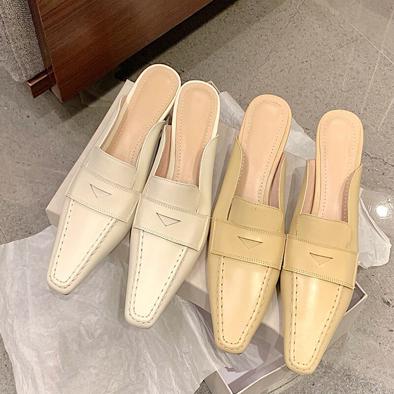 今年流行的鞋子高跟鞋真皮猫跟半拖街拍小细跟穆勒凉拖鞋